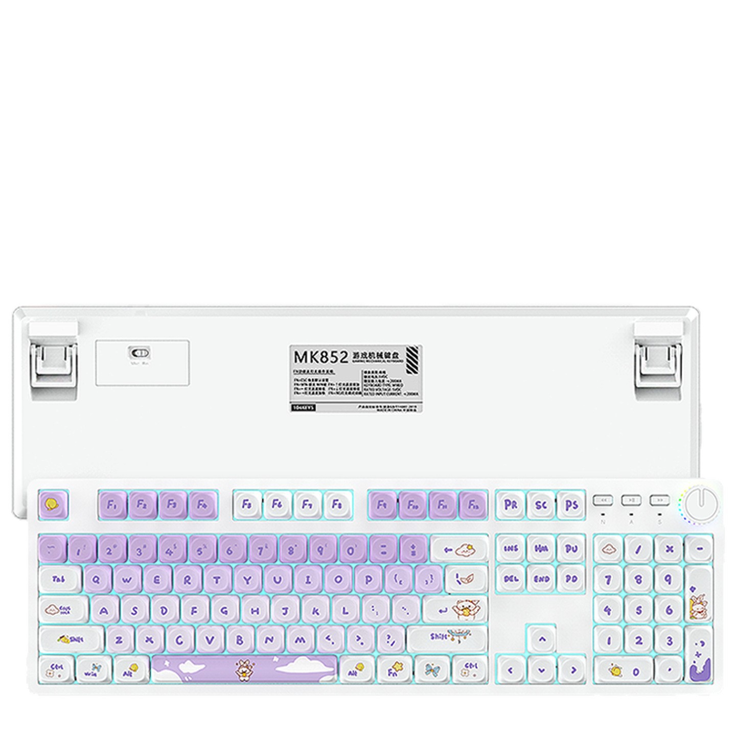 MK852 personalizado perilla mecánica teclado eje de soporte en caliente 104 teclas cableado juego de mecanografía silencioso