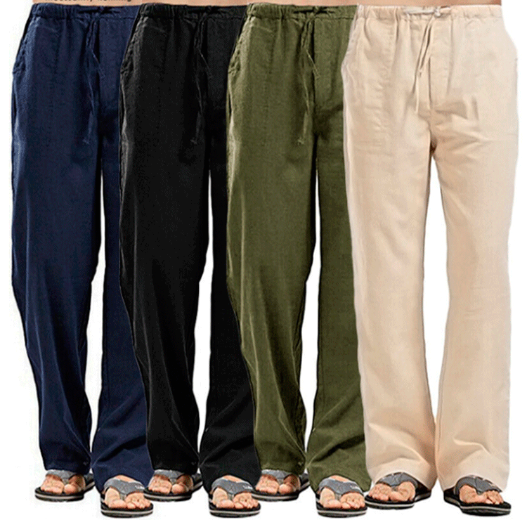 Cotton and Linen Ready-Made Large Size Men's Pants Breathable Sweat-Absorbent Trousers Basic Casual Wide-Leg Pants