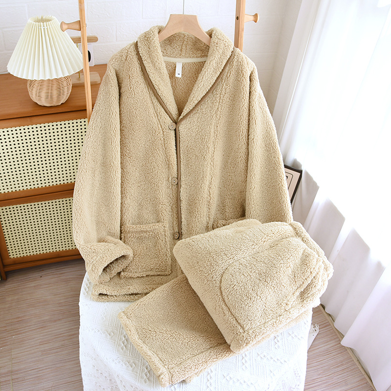 女性と男性用のコーラルベルベットパジャマ、秋冬カップルセット、和風カジュアルベルベット厚手暖かいホームウェア