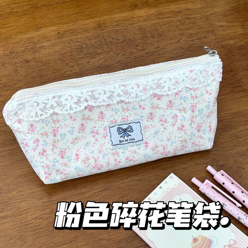新しいレースピンク花柄レディースキャンバス鉛筆バッグ牧歌的なスタイルシンプルで多用途なコイン小さな財布メーカー卸売|undefined