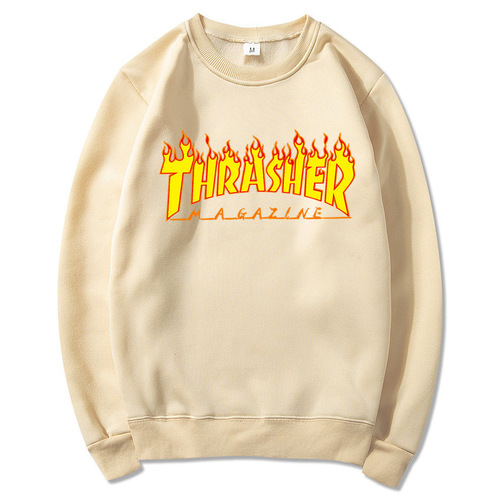 Spring and Autumn Men's and Women's Round Neck Sweatshirts Fashion Top Flame Pattern Print Street Fashion Men's Sweatshirt