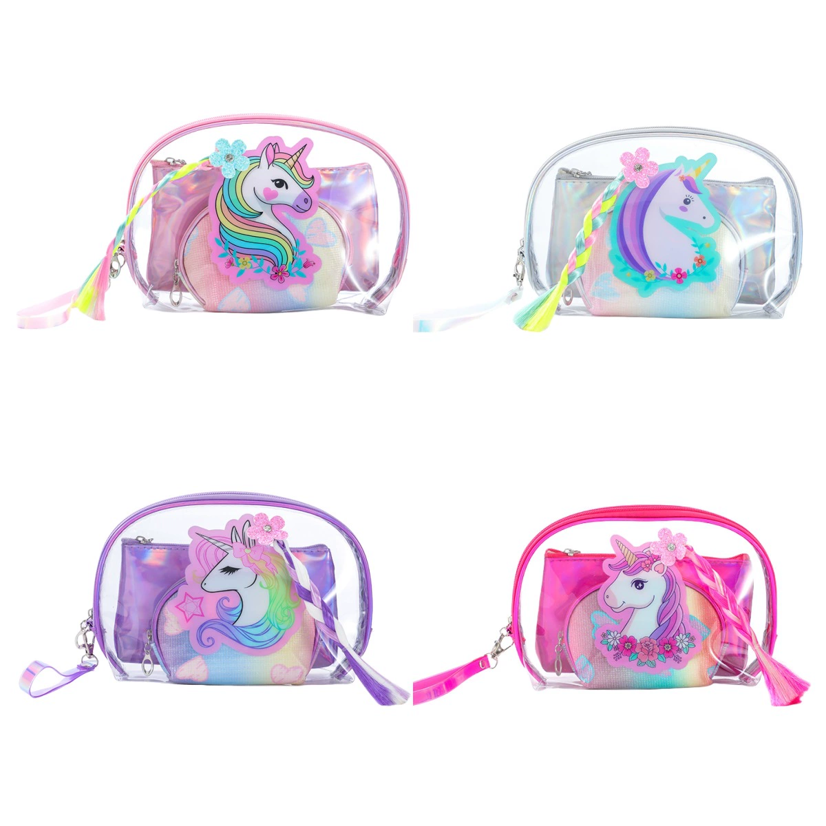 Cartoon transparent set PVC, capacious small clutch bag, waterproof bag, handheld cosmetic bag for traveling, 3 piece set