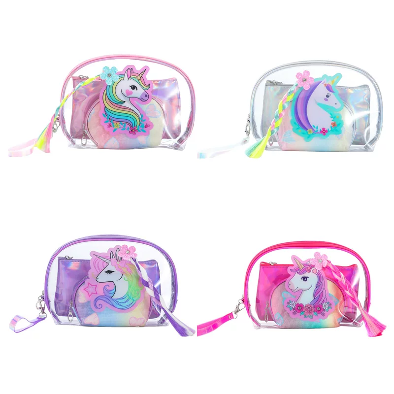 Cartoon transparent set PVC, capacious small clutch bag, waterproof bag, handheld cosmetic bag for traveling, 3 piece set