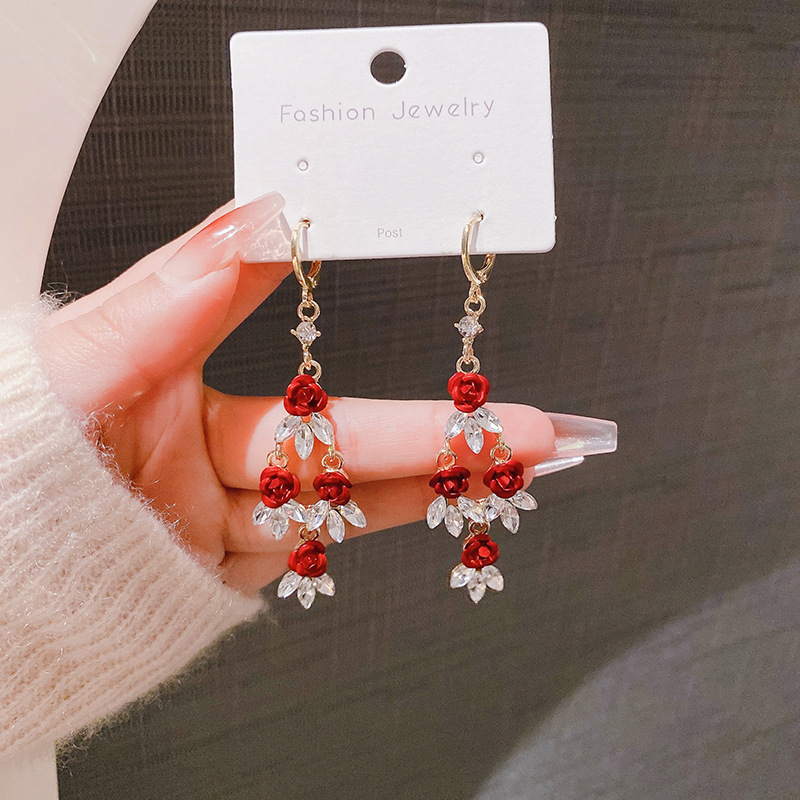 Red design long earrings