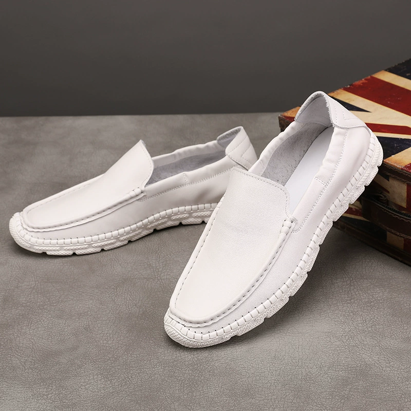 Летние модные повседневные низкие кожаные лоферы однотонного цвета с круглым носком и декоративной строчкой. В наличии.