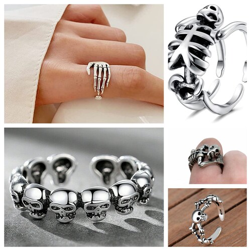 Punk-inspired dark style skull ring, streetwear, Instagram vintage, personalized, hand-bone open palm, five-claw ring