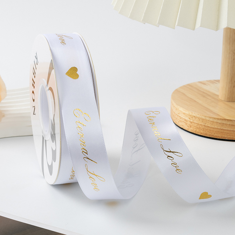 2.5cm Día de San Valentín Amor eterno Oro en caliente Letras Impresión Cinta Diy Pastel para hornear Caja de regalo Cinta Cinta
