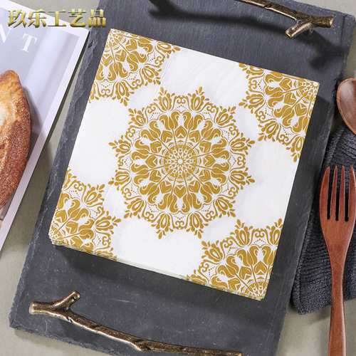 厂家直供金色印花餐巾纸彩色餐垫纸酒店宴会派对纸方形木浆纸巾