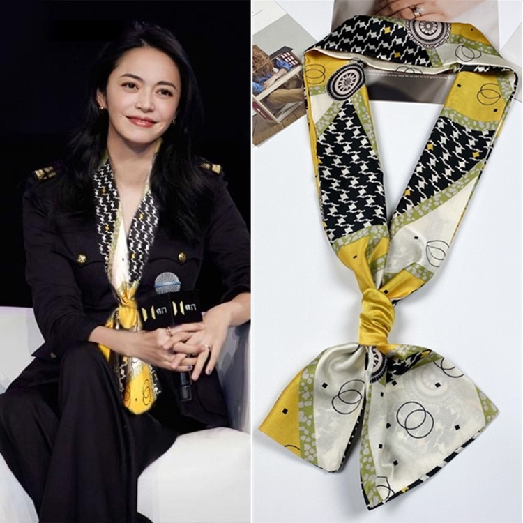 2021 Cross border Spring and autumn season Silk scarf Strip double-deck scarf Occupation business affairs the republic of korea Scarf fashion decorate