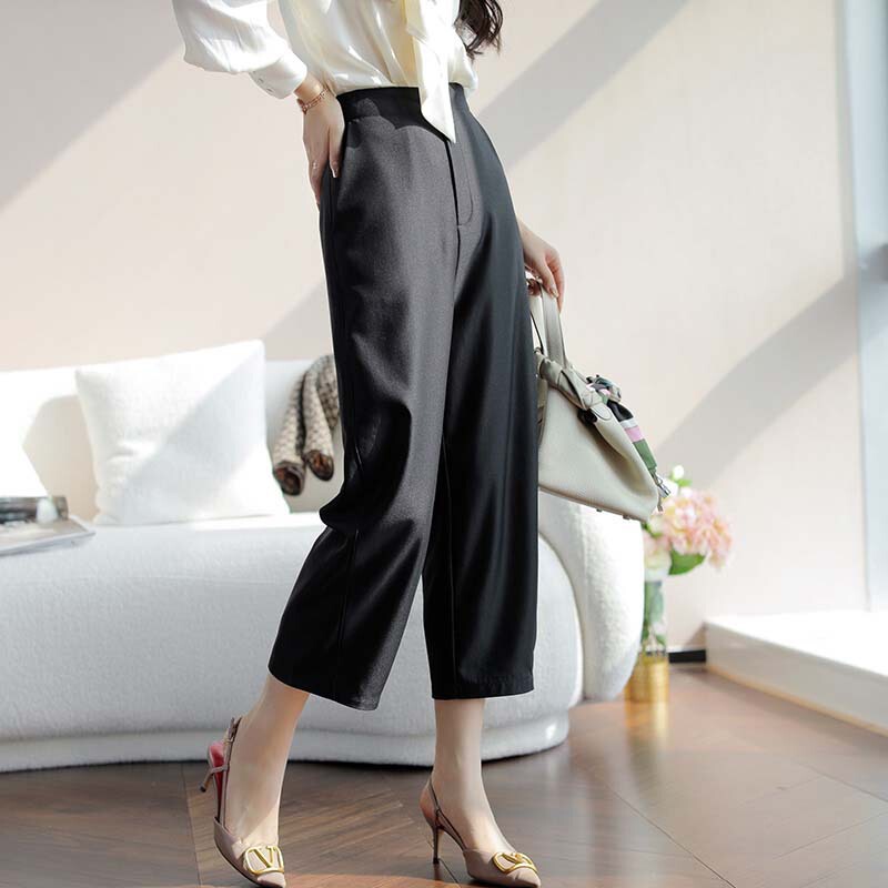 In-Stock Manufacturer Wholesale Spring and Summer New Style Good Pants Type Silk Wool Loose Casual Slimming Cropped Sickle Pants
