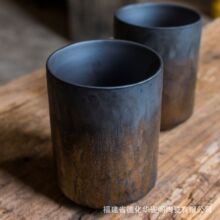粗陶鎏金日式餐厅客人专用水杯茶餐厅主人杯大单杯咖啡杯铁胎茶具