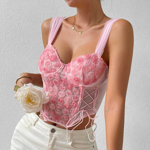Summer cross-border independent station new European and American ins style sexy sweet romantic flower strap suspender bra K0319