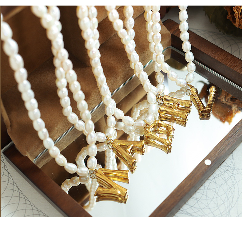 Simple Style Letter Titanium Steel Pearl Plating Pendant Necklace_colorza_4
