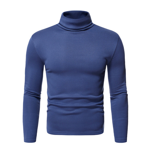 Men's pure color padded crew neck sweatshirt, winter and autumn sweatshirt, men's base layer t-shirt, fleecy sweatshirt