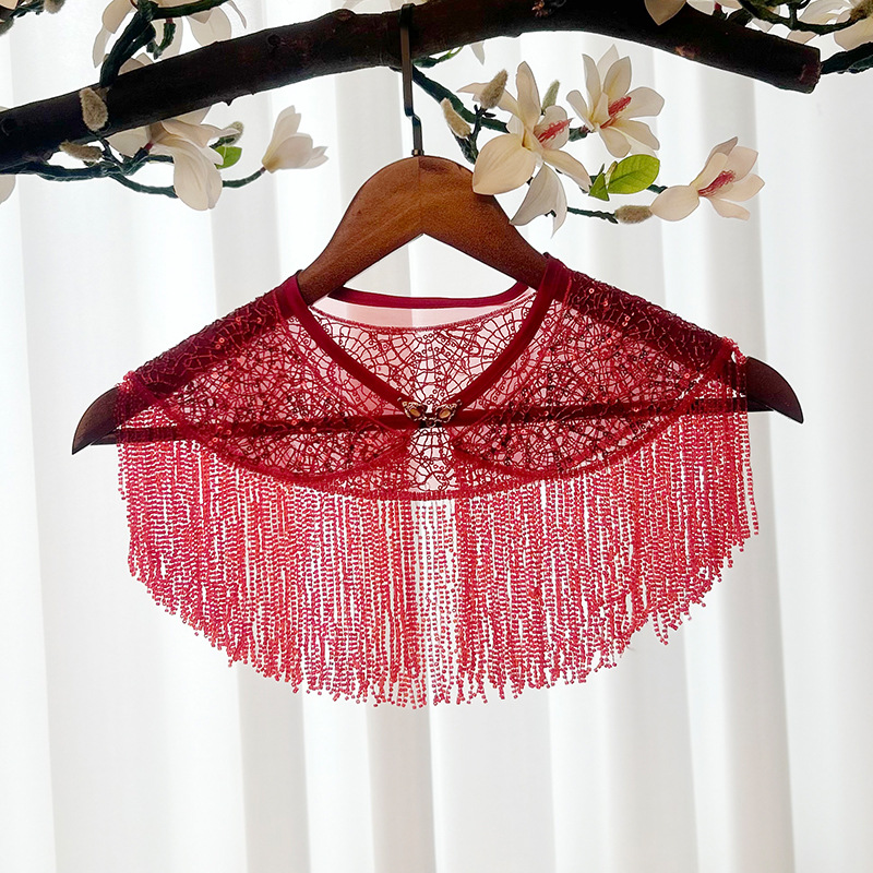 Cloud-shoulder tassel high-end new style infant and toddler birthday gift Hanfu fake collar red festive decorative shawl