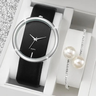 Foreign trade popular simple fashion elegant transparent hollow neutral big brand watch live couple belt quartz watch