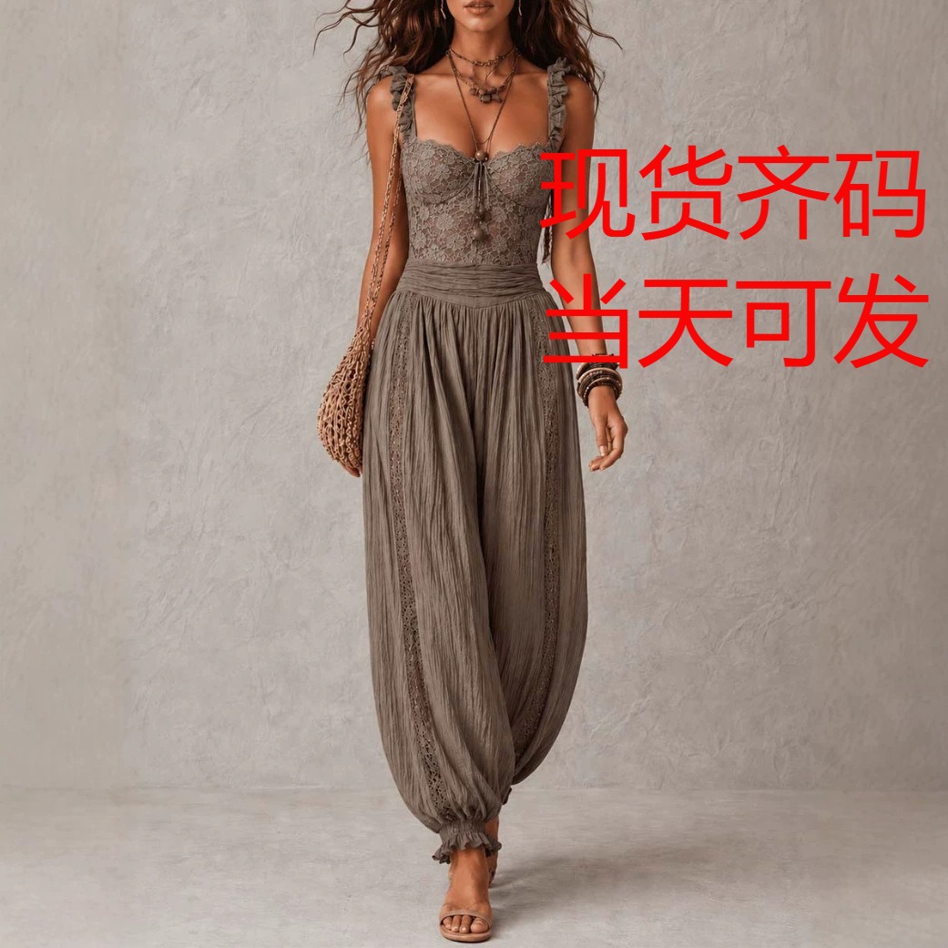 2026 Hot-Selling Amazon Independent Site Foreign Trade Women's Sexy Lace Elegant Suspender Harem Jumpsuit 10743