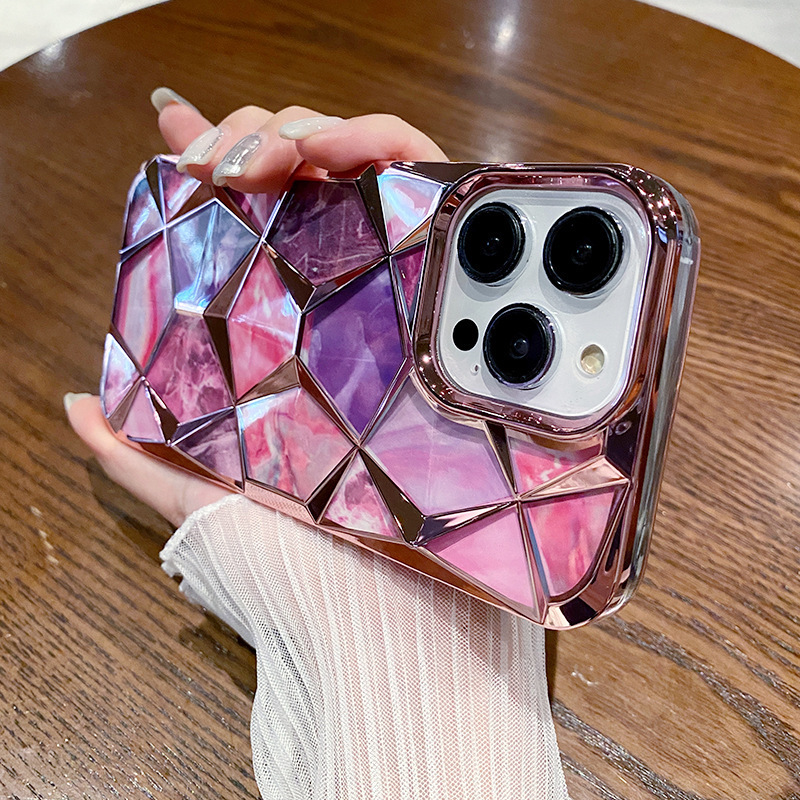 For Apple 16ProMax Electroplated Diamond Marble Phone Case iPhone15 Three-Dimensional Luxury 14 Protective Case