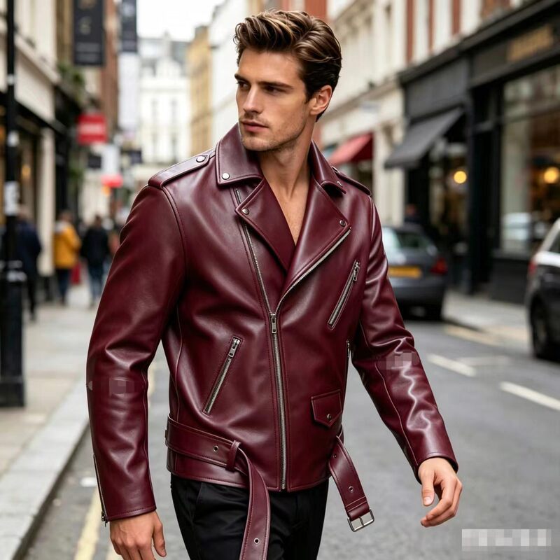 Foreign Trade Amazon Cross-Border Men's Leather Jacket, Women's Coat, Suit, Autumn and Winter Pu Diagonal Zipper Slim-Fit Washed Motorcycle Leather Jacket