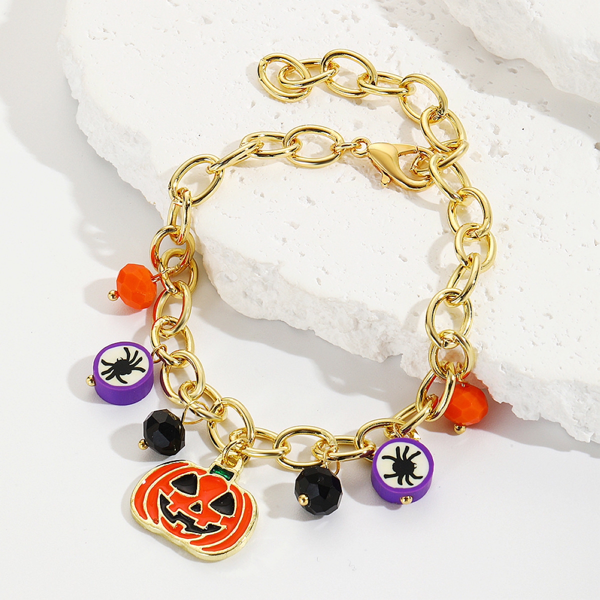 bracelet set hot selling rice beads orange pumpkin skull pendant Halloween bracelet_voghion.com