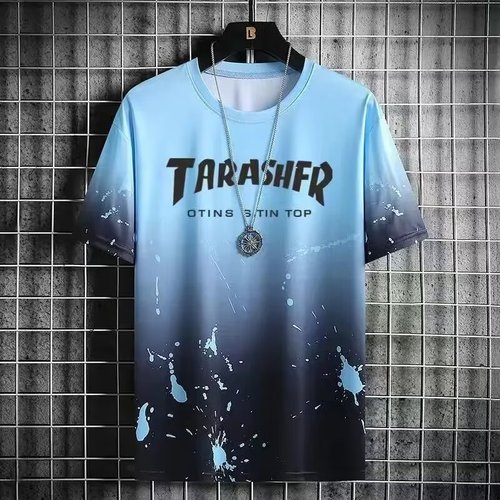 Men's Ice Silk Short Sleeve T-Shirt, Trendy Brand Summer 2024 New Slide Material Ice Feel Half Sleeve T-Shirt, Fashion Top Clothing