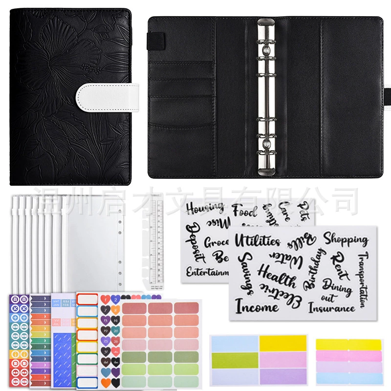 профили embossed macaron binder A6 notebook customized leather shell binder cash budget planning book