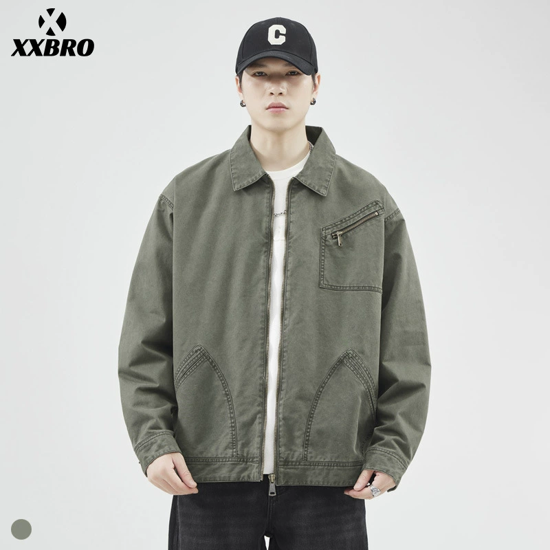 Xxbro мужская одежда # американский прилив тяжелая стирка повседневная куртка мужская стирка мойка молния стяжка сумка свободная куртка