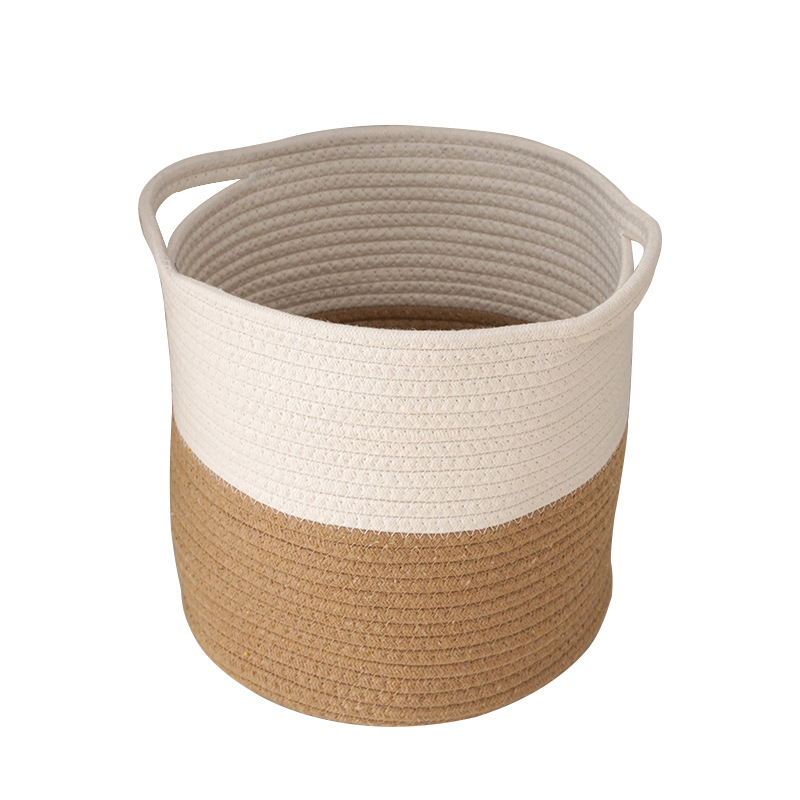麻绳收纳篓两色拼接 现代家居多功能收纳筐 家居圆桶形收纳筐