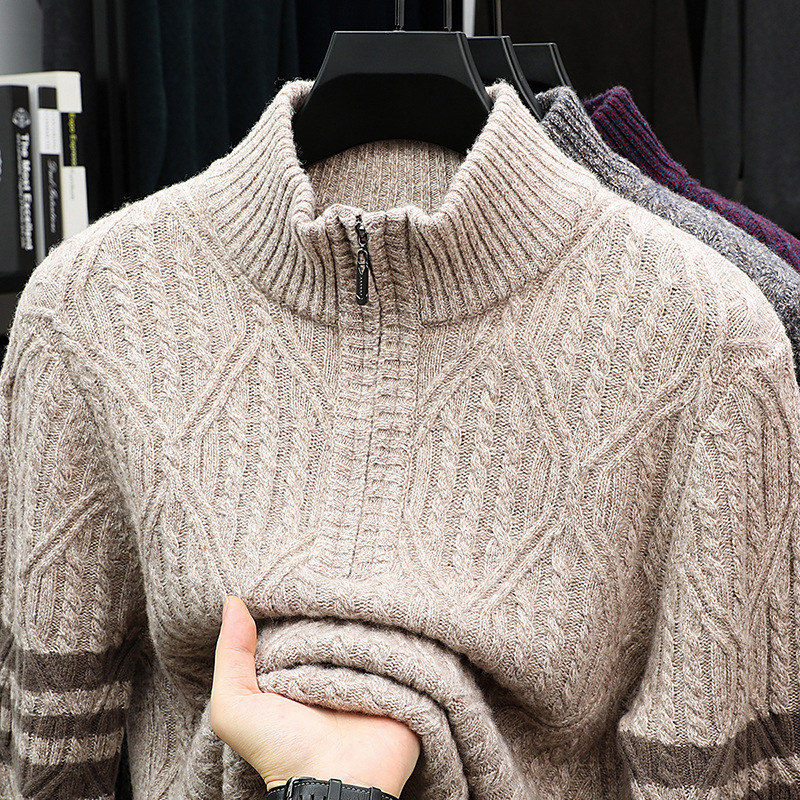 Outlet Clearance Cashmere Sweater Men's Half-High Zipper Collar Base Knit Sweater Winter New High-End Sweater