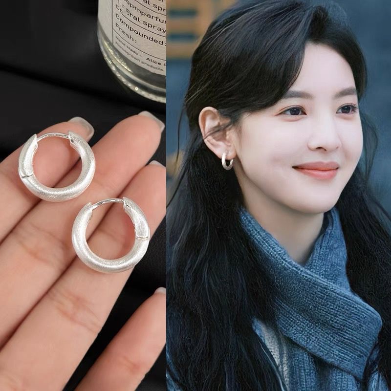 Silver Brushed Plain Hoop Earrings, High-End Earrings, Niche Design Earrings, Cool Style Earrings, Earrings for Women