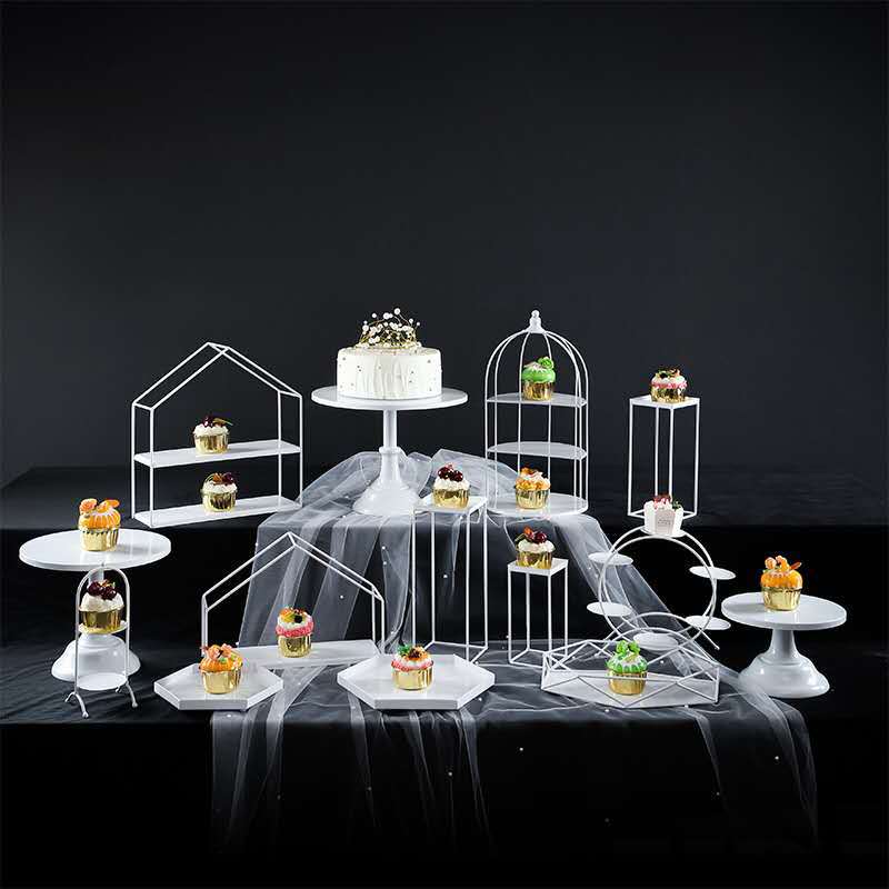 Estilo europeo blanco boda postre decoración de la mesa de soporte de exhibición bandeja de la torta traje comida fría té de la tarde Merienda de pie