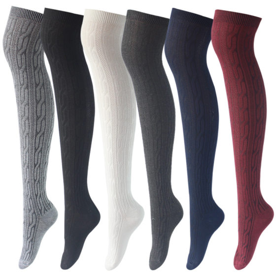 Cross-border in stock stockings Japanese over-the-knee socks knitted twist thigh socks women's thigh socks over-the-knee high socks