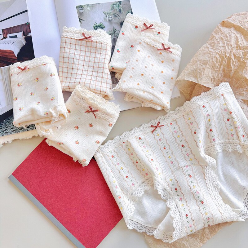 9250 Soft Milky Full Pants 10A Antibacterial Cotton Floral Cream Pants Extra Long Bottom Crotch Women's Underwear Category a