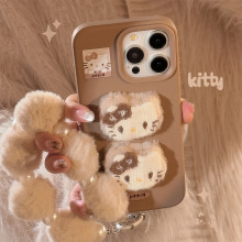 毛绒立体蝴蝶结猫咪适用苹果17手机壳14可爱iphone15promax挂绳13