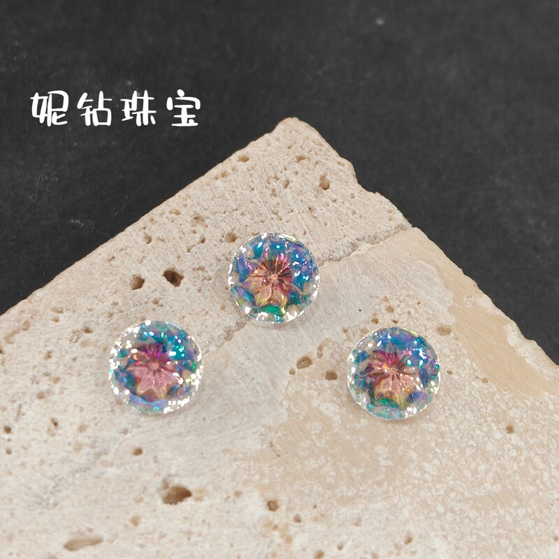 New Round Coated Flower Heart Water Baby Zircon Colorful Jellyfish Shape Sparkling Earrings Loose Stone Xiaohongshu Explosion