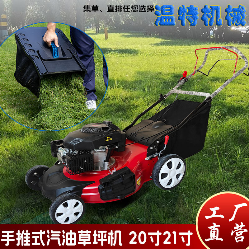 厂家批发手推式汽油草坪机 18寸自走集草碎草机 公园小区草坪机
