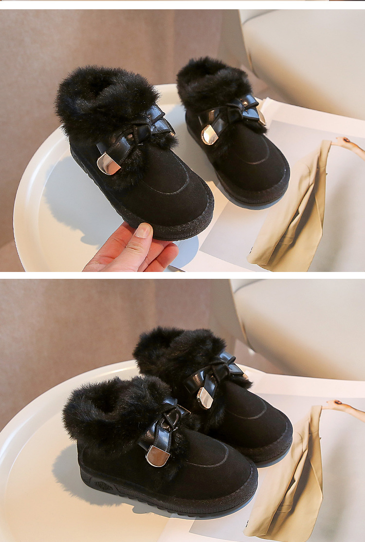 Schneestiefel Winter 2024, neuer Stil, weiche Unterseite mit verdickter Schleife, vielseitig einsetzbar, mittelgroße Baumwolle für Kinder und Mädchen_voghion.com