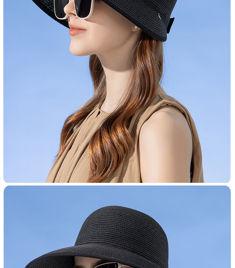 امرأة أنيق الأساسي اللون الصامد طنف كبيرة قبعة من القش display picture 6