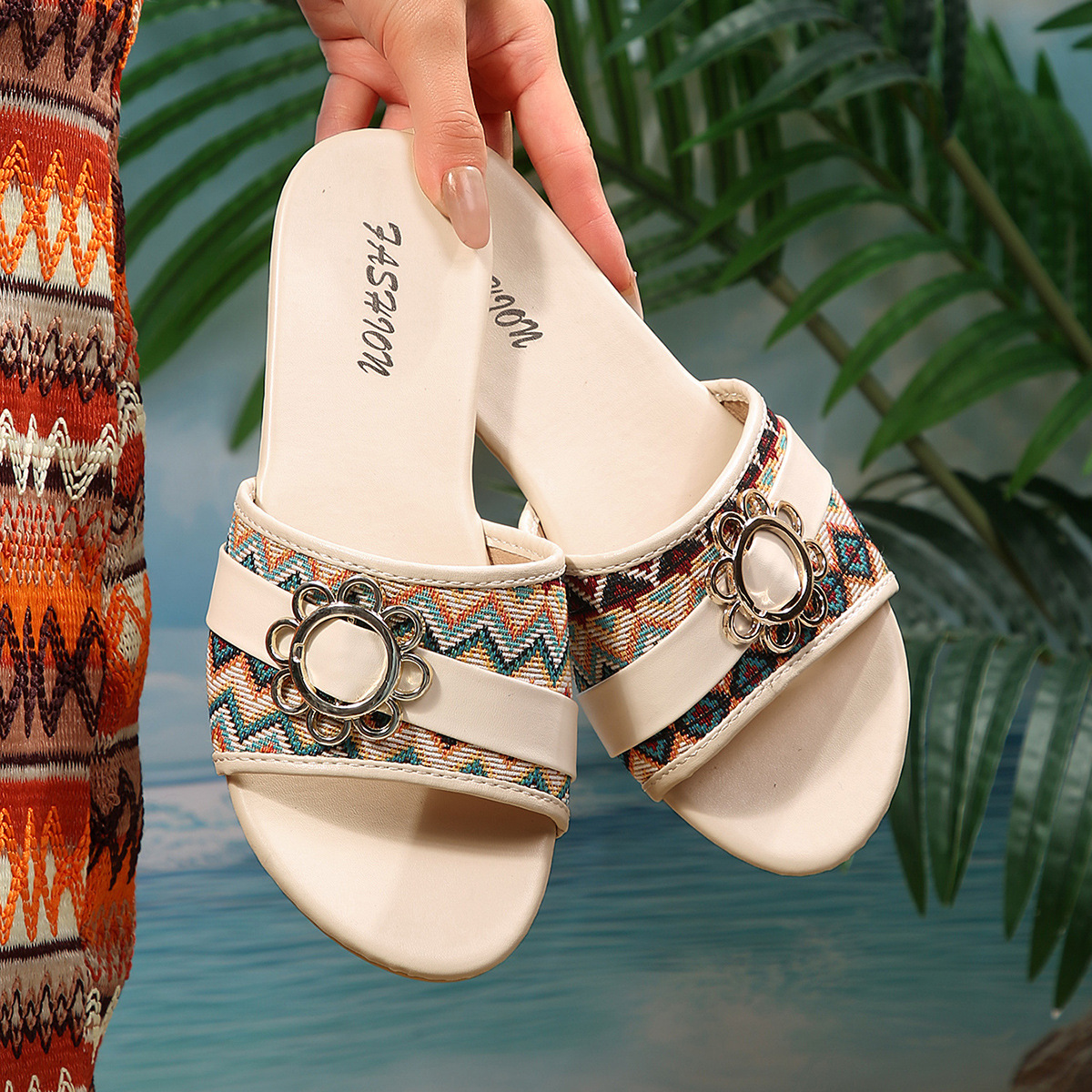 Sandalias Planas de Mujer en Cuero Sintético, Cómodas para Uso Casual