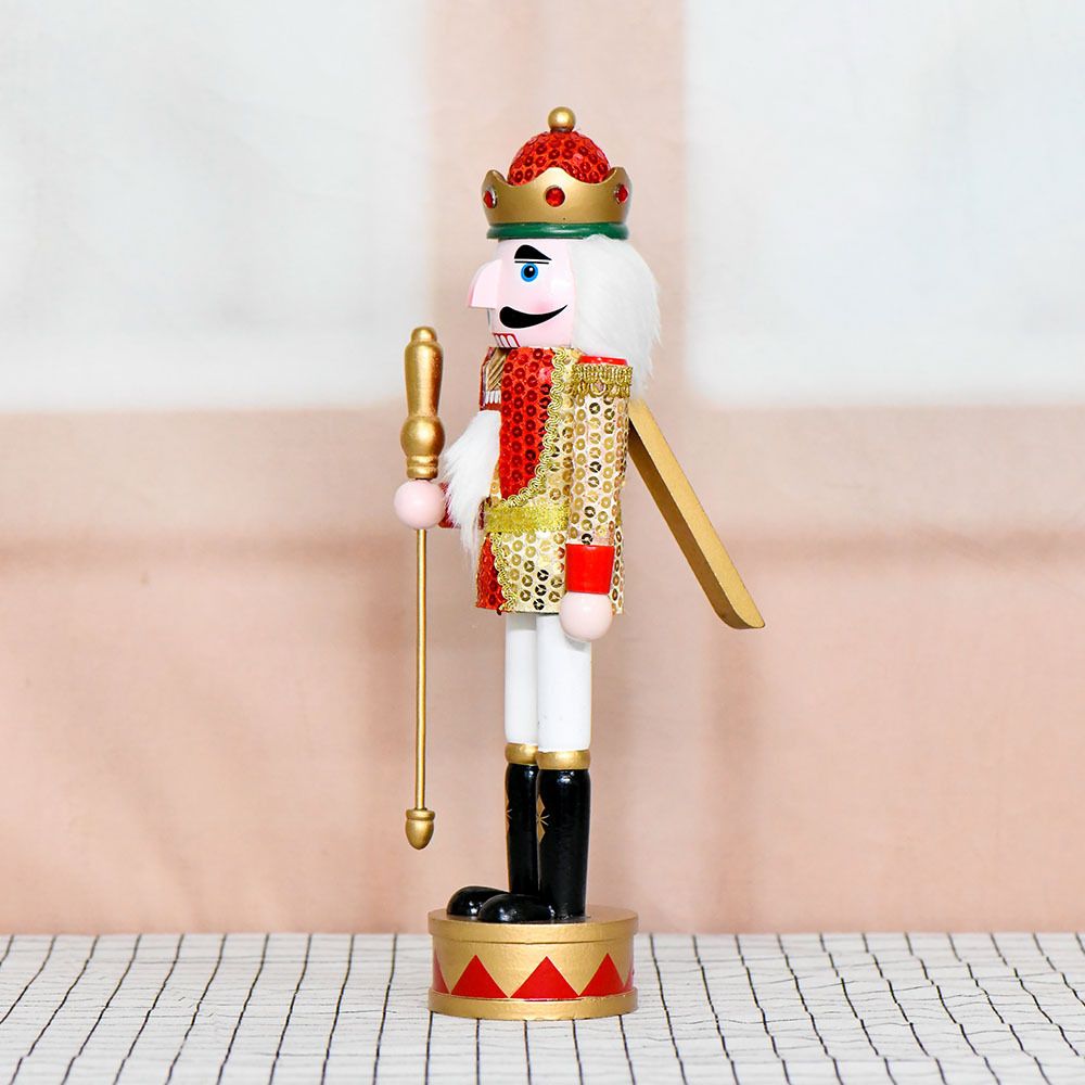 36cm cascanueces soldados dorados sequinilla roja estación tambor decoraciones navideñas artesanías de madera atmósfera europea y americana