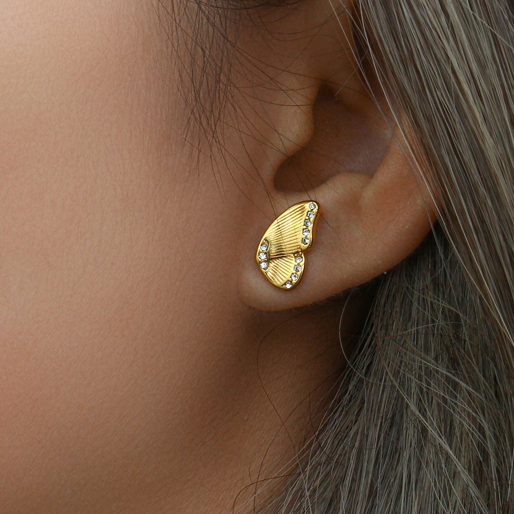 Fashion Animal Earrings Jewelry Stainless Steel Plated 18K Gold Butterfly Zircon Stud Earringspicture4