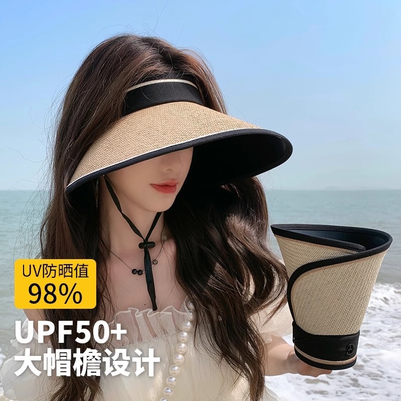 大きなつばの夏の紫外線防止空のトップ日よけ帽子女性用日よけ麦わら帽子顔を覆う折りたたみ可能な麦わら帽子|undefined