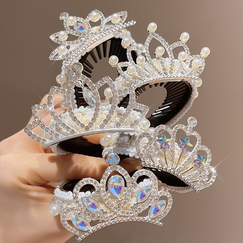 Niños perlas corona perlas perlas niñas bolas de cabello fijo artefacto princesa tocado de cabello para niñas joyas de cabello al por mayor