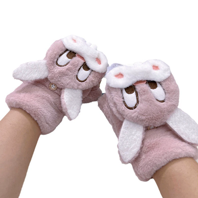 Cute cartoon keep warm gloves, ring, plush, fingerless