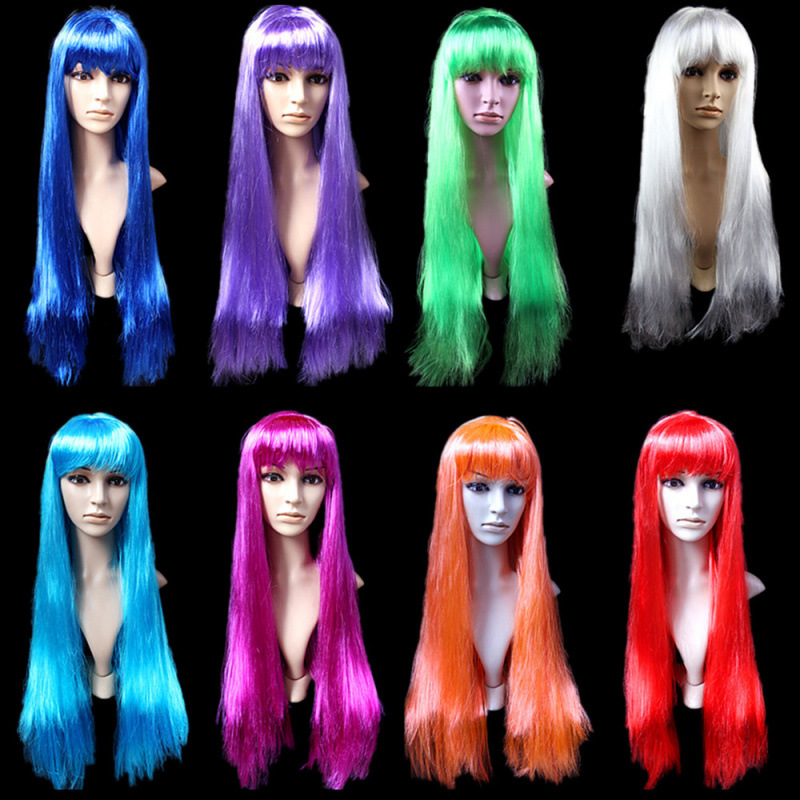 Halloween Cosplay pelucas de color vestimenta antiguo no convencional pelucas de baile de maquillaje 75CM cabello largo pelo recto