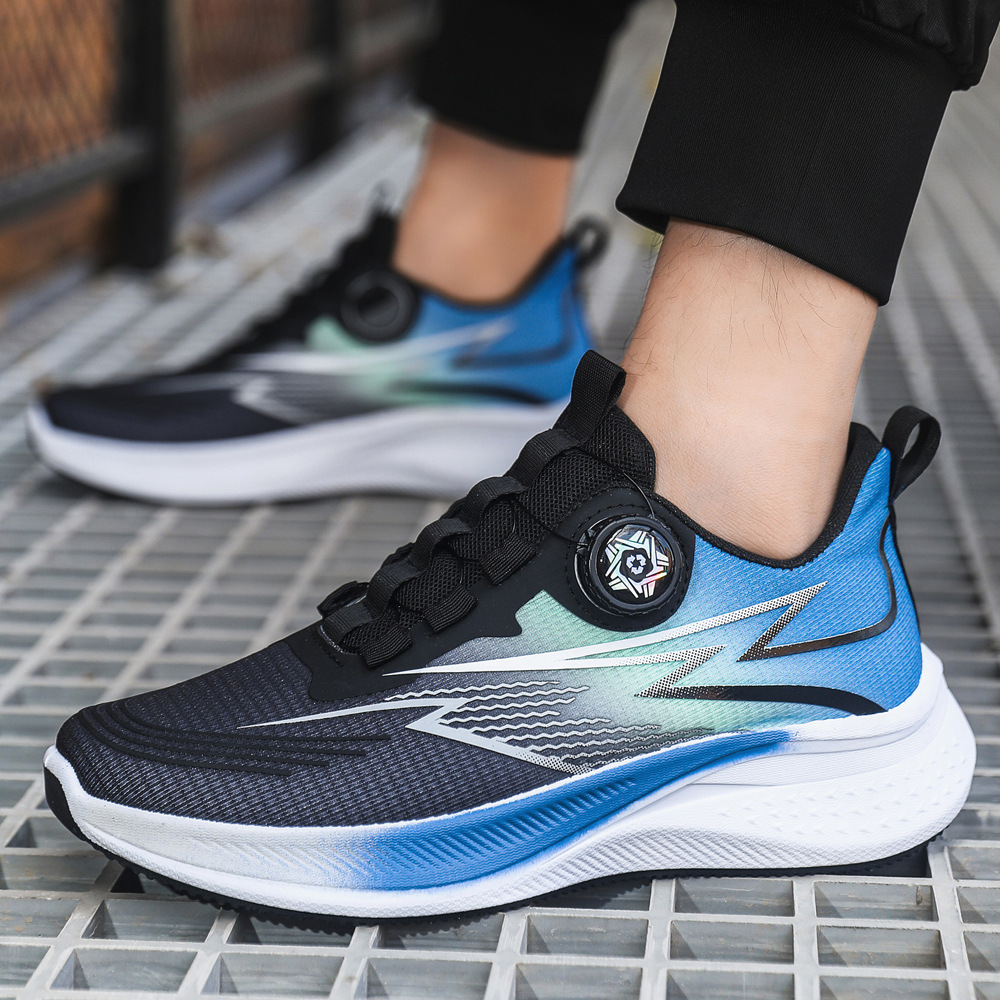 Zapatos deportivos de hombre de moda de verano zapatos de correr de tamaño grande botón giratorio malla cómodo transpirable zapatos casuales de hombre al por mayor