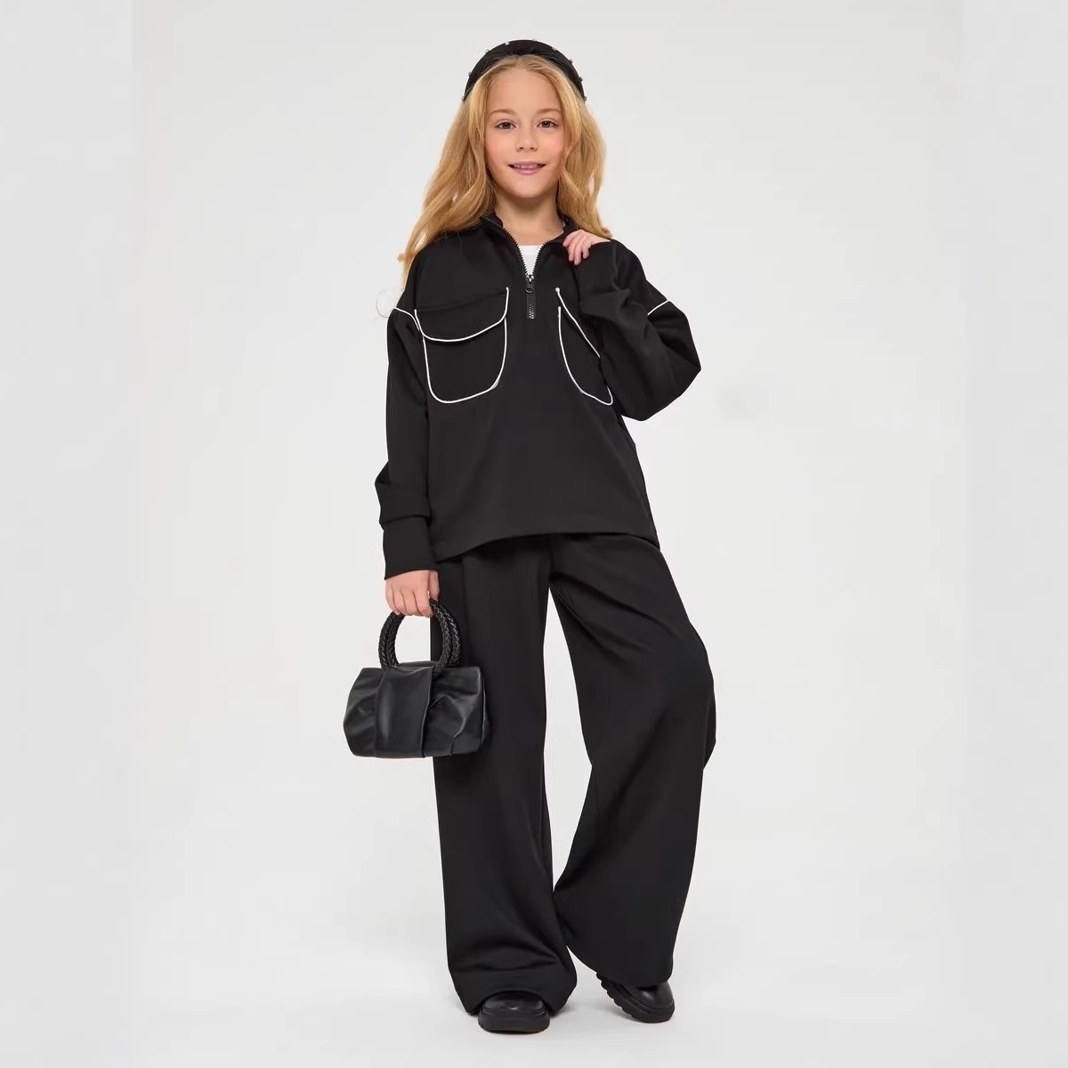 Mädchen Freizeit Streetstyle Zweiteiler Mit Half Zip Pullover_voghion.com