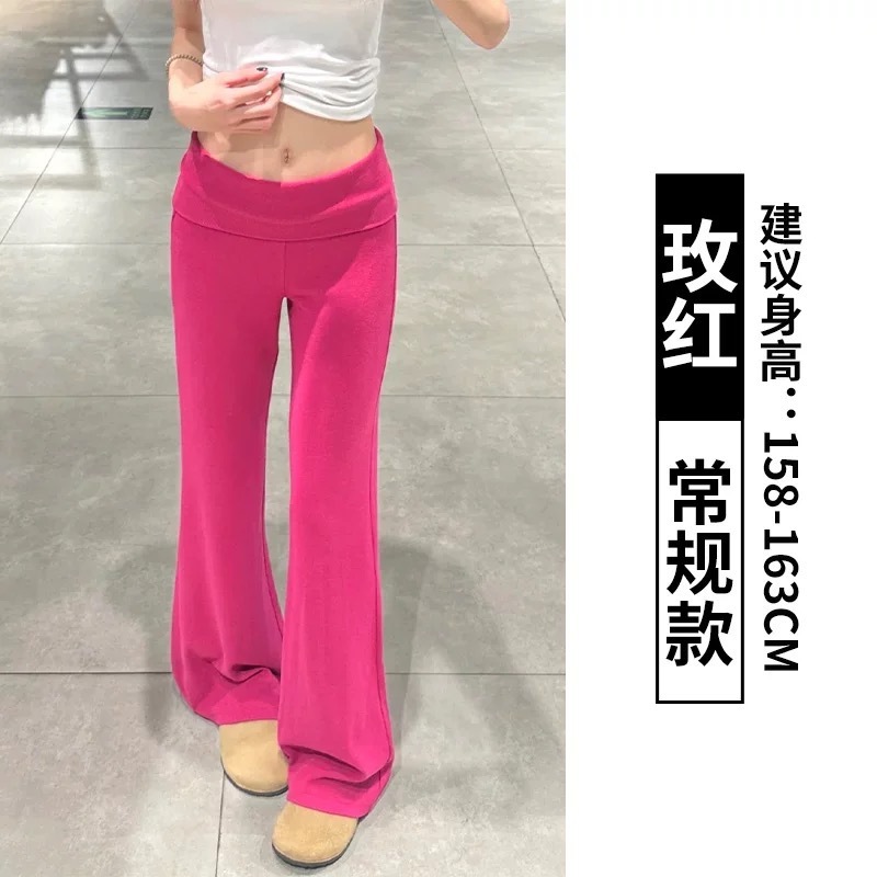 女性用グレーフリップウエストブーツカットパンツ、夏用薄手ハイウエストスリムドレープパンツ、アメリカンホットガールスポーツストレートカジュアルパンツ|undefined