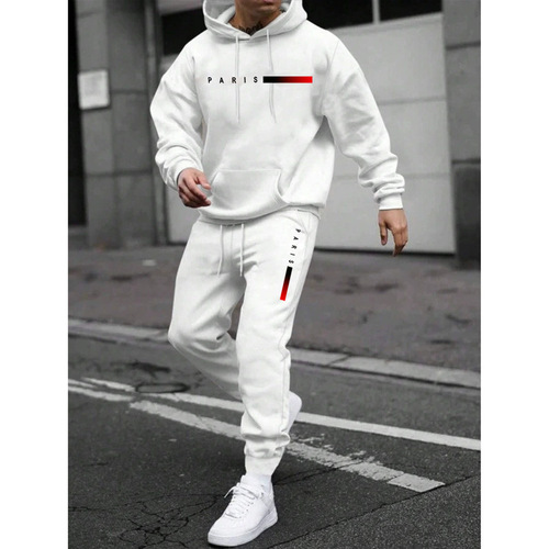 Cross-border 2025 New Men's Hooded Sweatshirt with Printed Logo Letters Loose Sweatshirt Outerwear Long Sleeve Long Pants Set