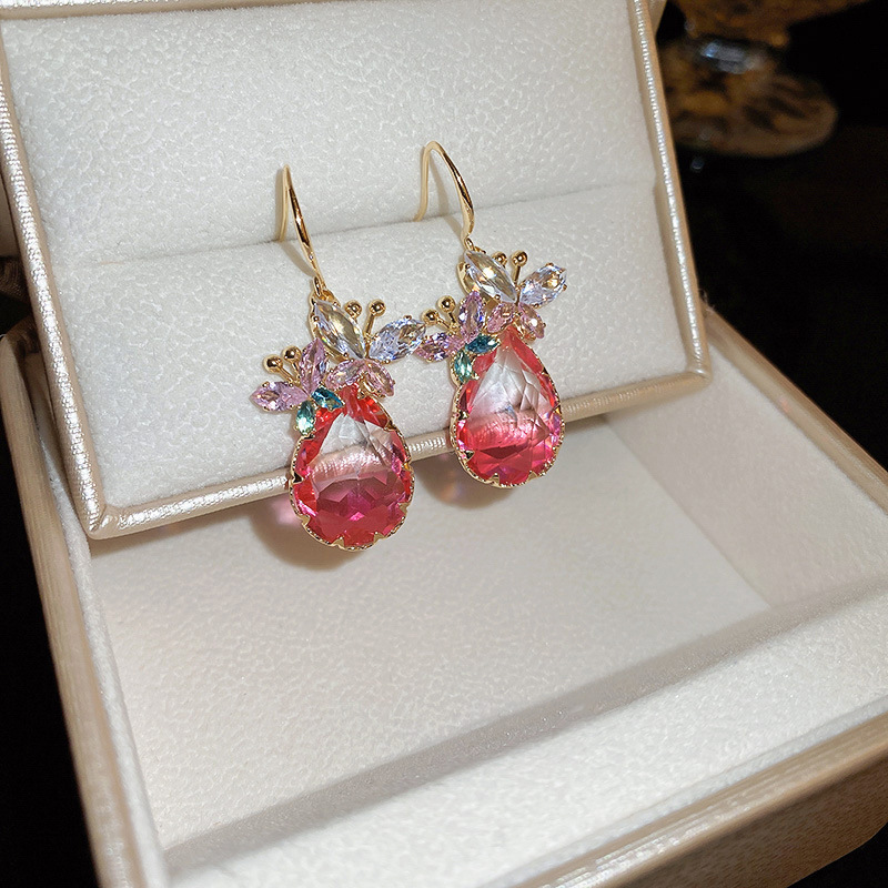 Temperamento de pendientes verdes pendientes ligeros lujosos de alto nivel sensación de pendientes zircon flores joyas geométricas al por mayor fábrica